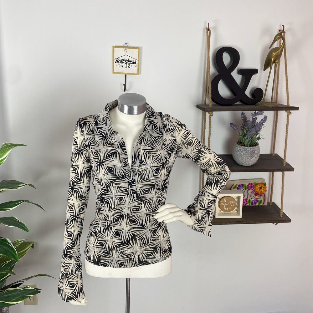 Diane von Furstenberg Mackenzie Long Sleeve Mesh Top in Sea Holly Black